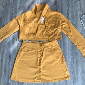 Mustard crop jacket and skirt set